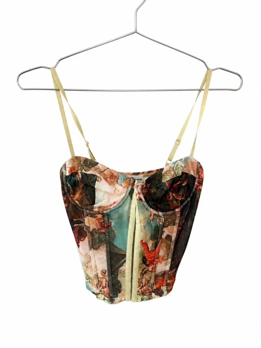superdown Printed Satin Bustier Tank Top in Cream, Turquoise, Red